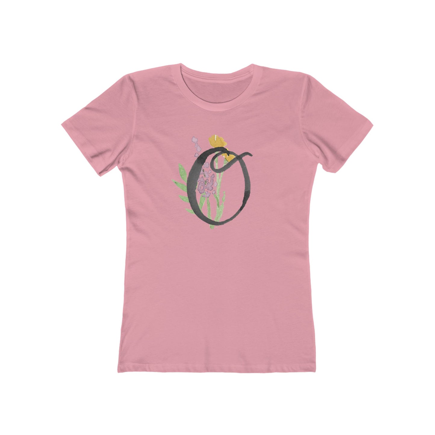 Clothing Stuff > Shirts & Tops > Women's Slim Fit Tee Watercolor Flower Letter O T-Shirt – Garden Nerd Tee for Plant Moms