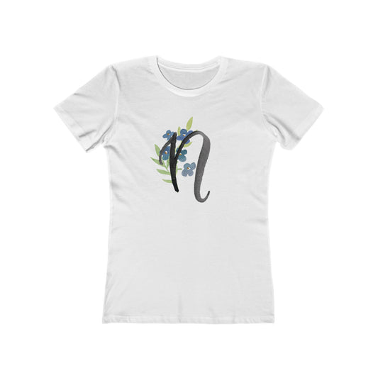 Clothing Stuff > Shirts & Tops > Women's Slim Fit Tee Watercolor Flower Letter N T-Shirt – Garden Nerd Tee for Plant Moms