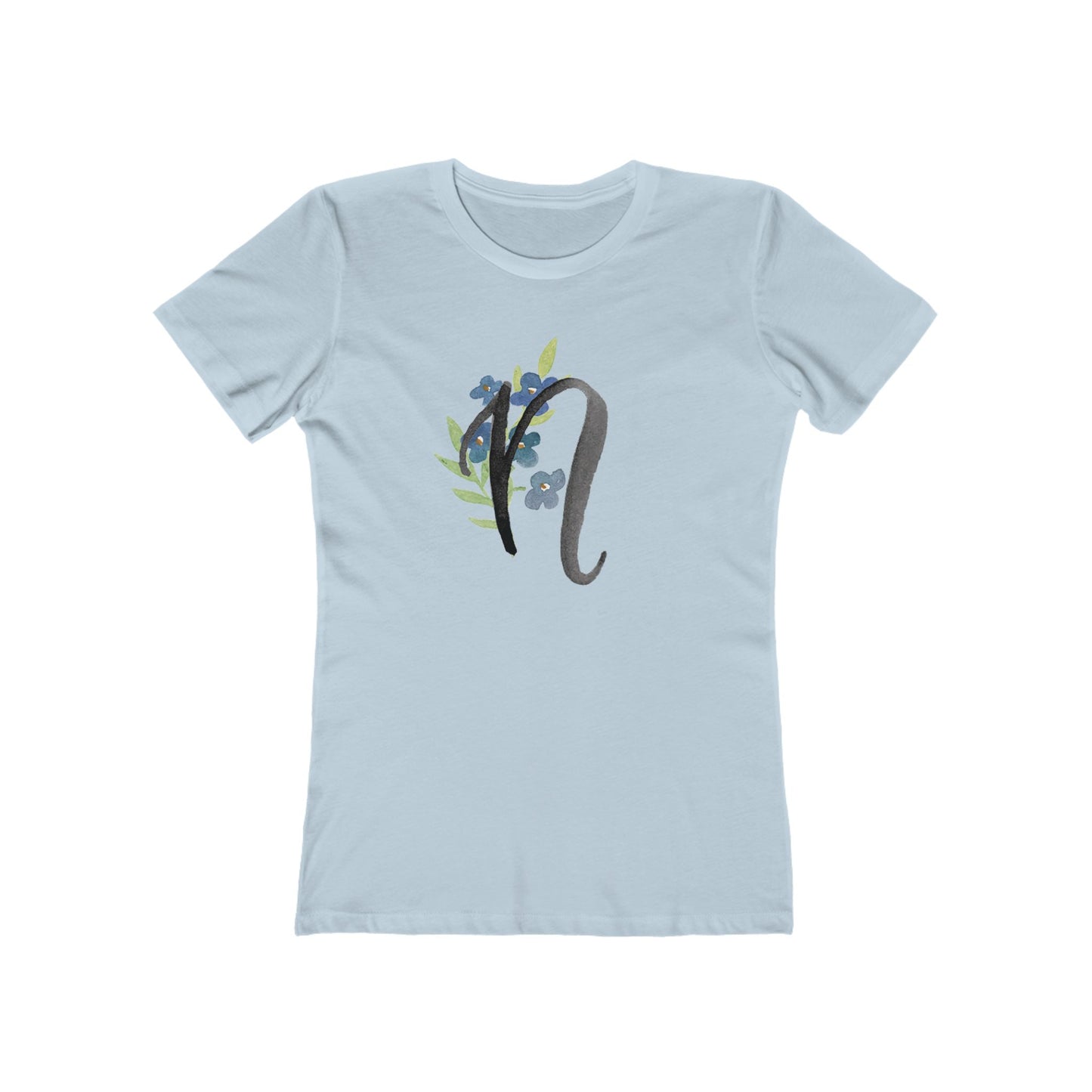 Clothing Stuff > Shirts & Tops > Women's Slim Fit Tee Watercolor Flower Letter N T-Shirt – Garden Nerd Tee for Plant Moms