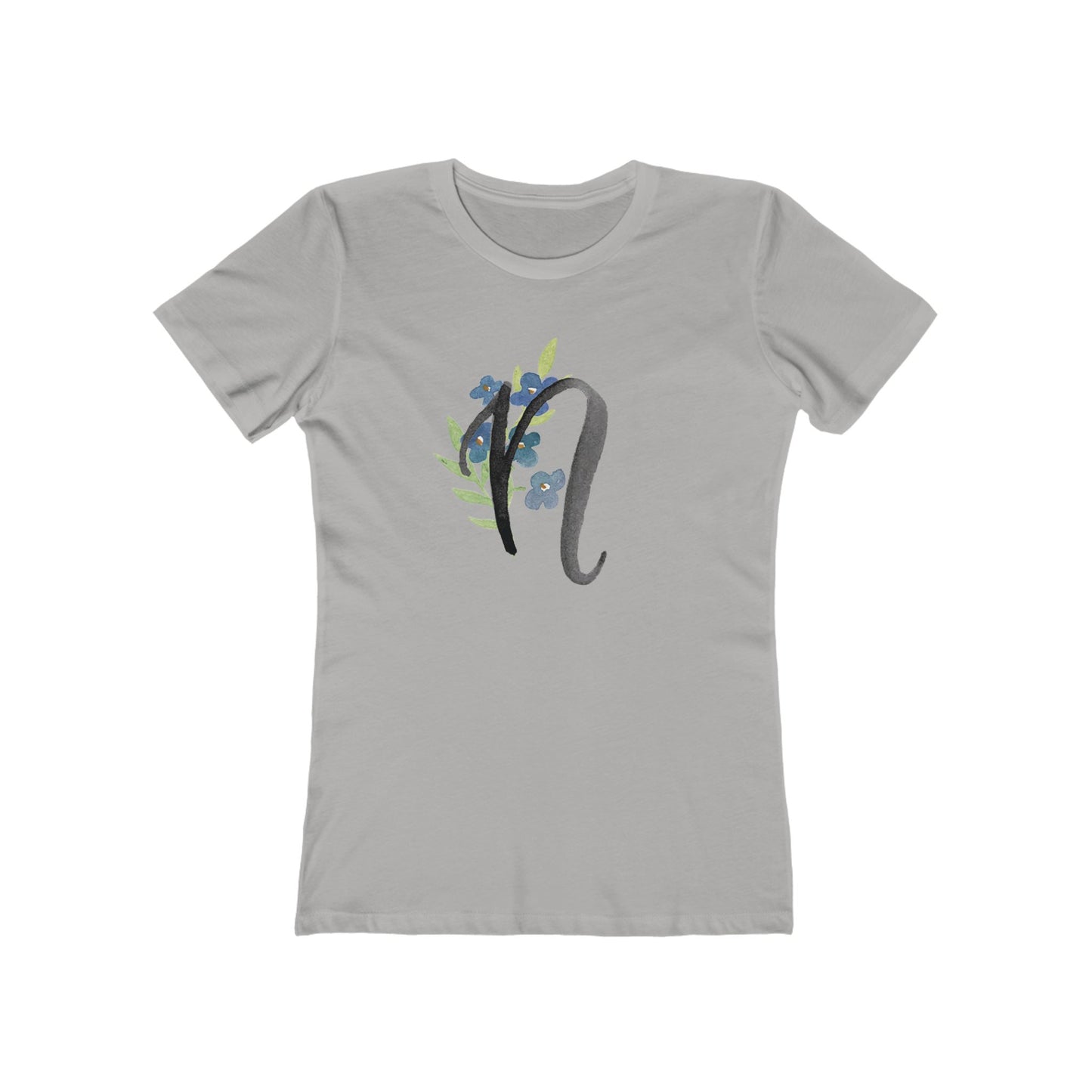 Clothing Stuff > Shirts & Tops > Women's Slim Fit Tee Watercolor Flower Letter N T-Shirt – Garden Nerd Tee for Plant Moms