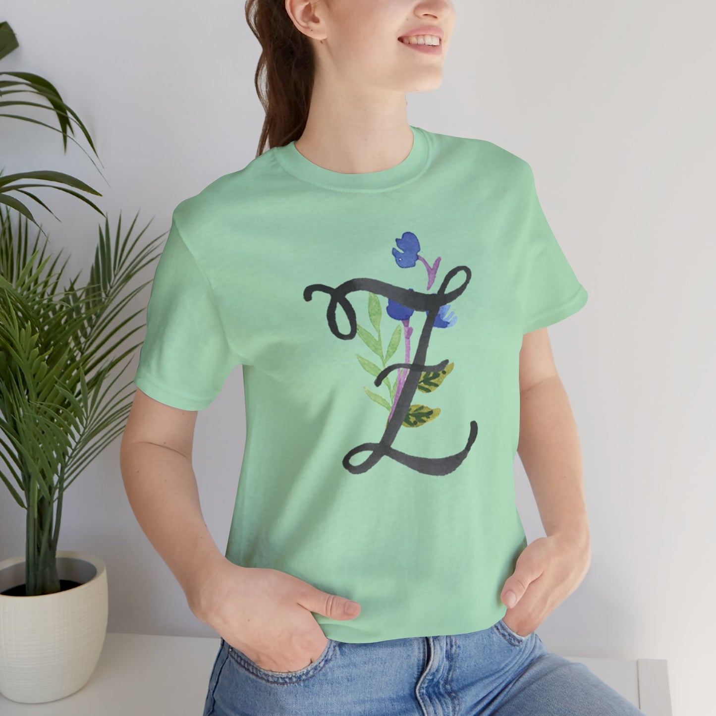 Clothing Stuff > Shirts & Tops > Unisex Jersey Tee Watercolor Flower Letter Z T-Shirt – Garden Nerd Tee for Plant Moms
