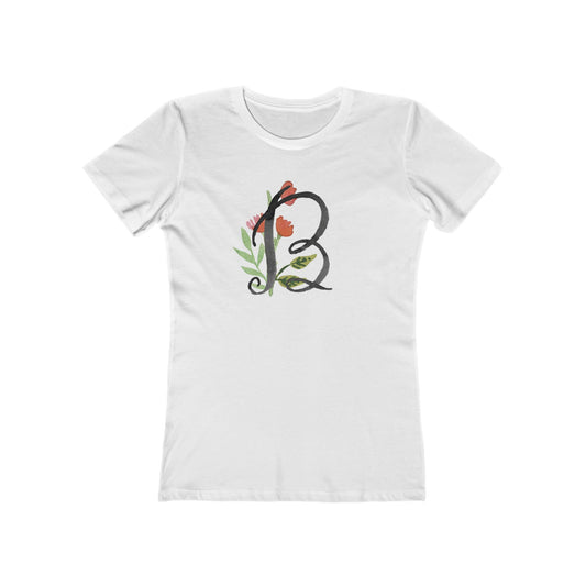 Clothing Stuff > Shirts & Tops > Women's Slim Fit Tee Watercolor Flower Letter B T-Shirt – Garden Nerd Tee for Plant Moms