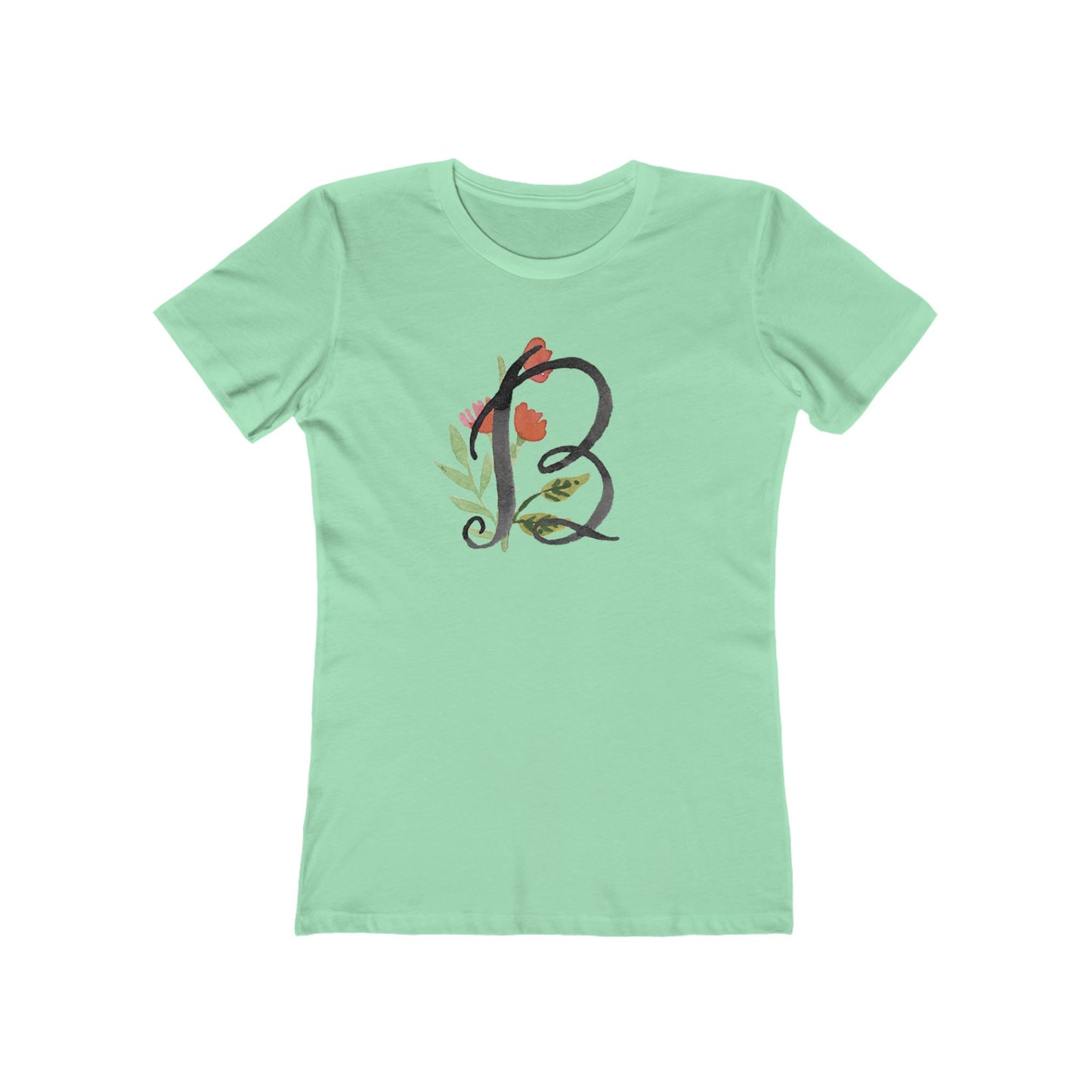 Clothing Stuff > Shirts & Tops > Women's Slim Fit Tee Watercolor Flower Letter B T-Shirt – Garden Nerd Tee for Plant Moms
