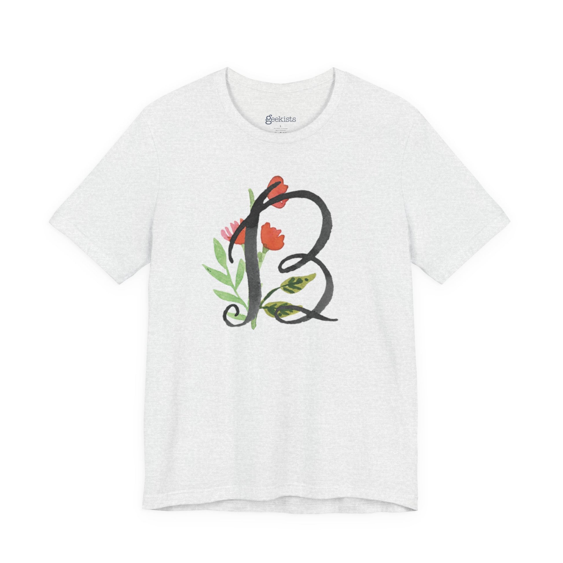 Clothing Stuff > Shirts & Tops > Unisex Jersey Tee Watercolor Flower Letter B T-Shirt – Garden Nerd Tee for Plant Moms
