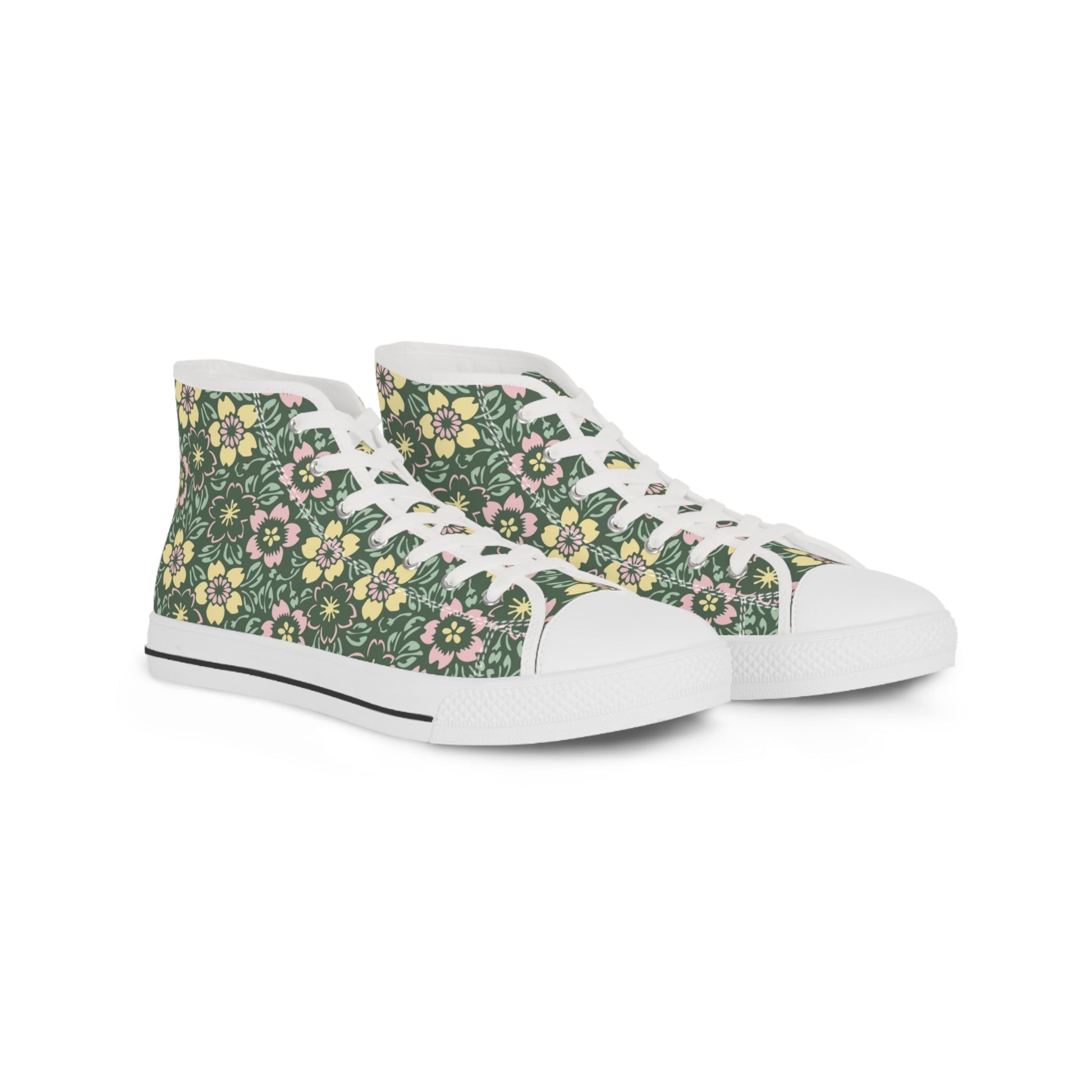 US-14-White-sole Shoes Retro Floral Men’s High-Top Sneakers | Geometric Floral Canvas Shoes for Retro Nerds
