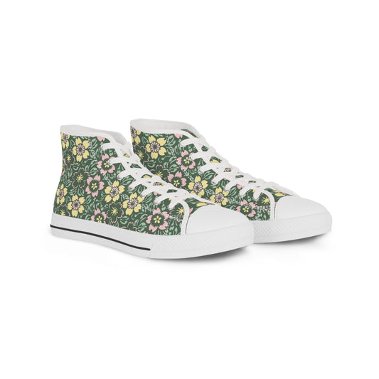 US-14-White-sole Shoes Retro Floral Men’s High-Top Sneakers | Geometric Floral Canvas Shoes for Retro Nerds