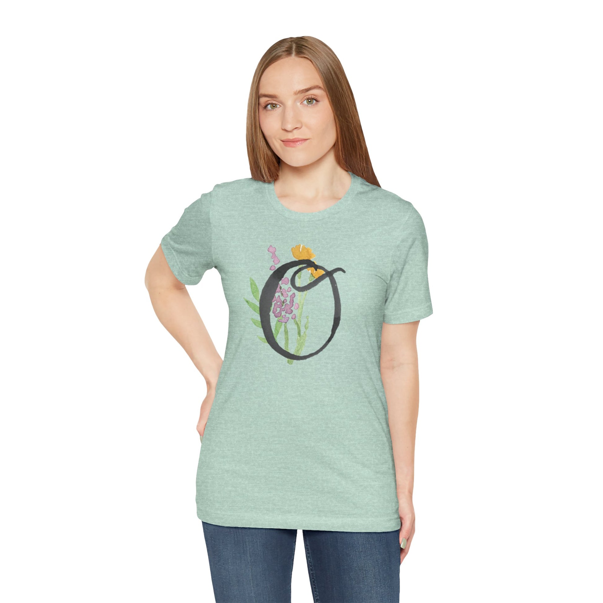 Clothing Stuff > Shirts & Tops > Unisex Jersey Tee Watercolor Flower Letter O T-Shirt – Garden Nerd Tee for Plant Moms