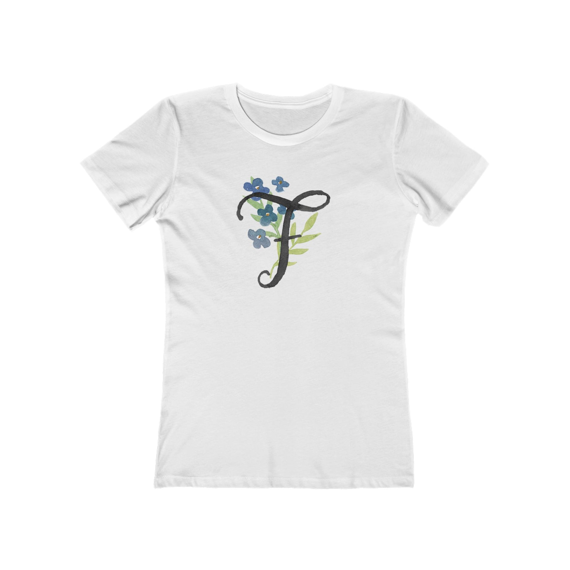 Clothing Stuff > Shirts & Tops > Women's Slim Fit Tee Watercolor Flower Letter F T-Shirt – Garden Nerd Tee for Plant Moms