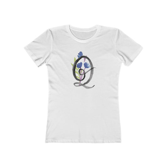 Clothing Stuff > Shirts & Tops > Women's Slim Fit Tee Watercolor Flower Letter Q T-Shirt – Garden Nerd Tee for Plant Moms
