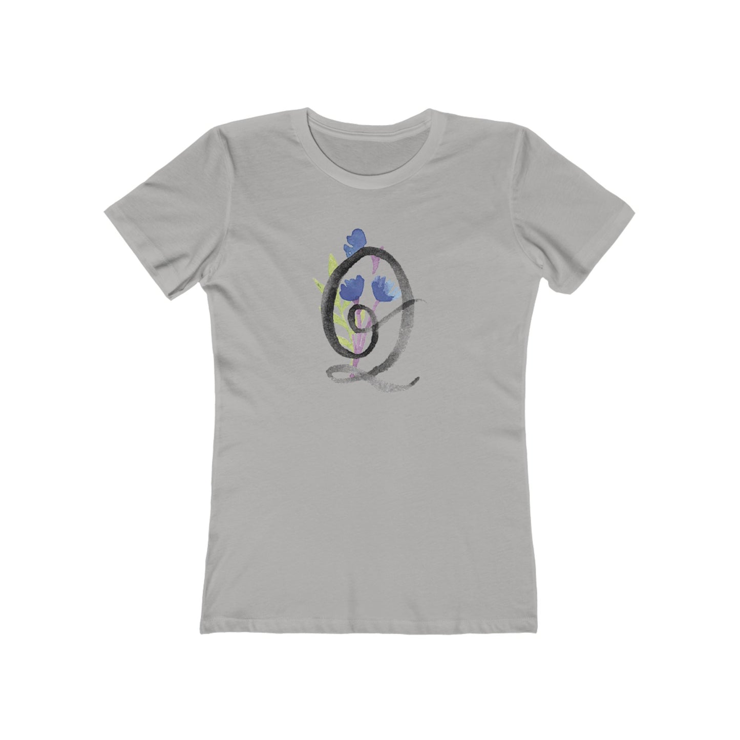 Clothing Stuff > Shirts & Tops > Women's Slim Fit Tee Watercolor Flower Letter Q T-Shirt – Garden Nerd Tee for Plant Moms