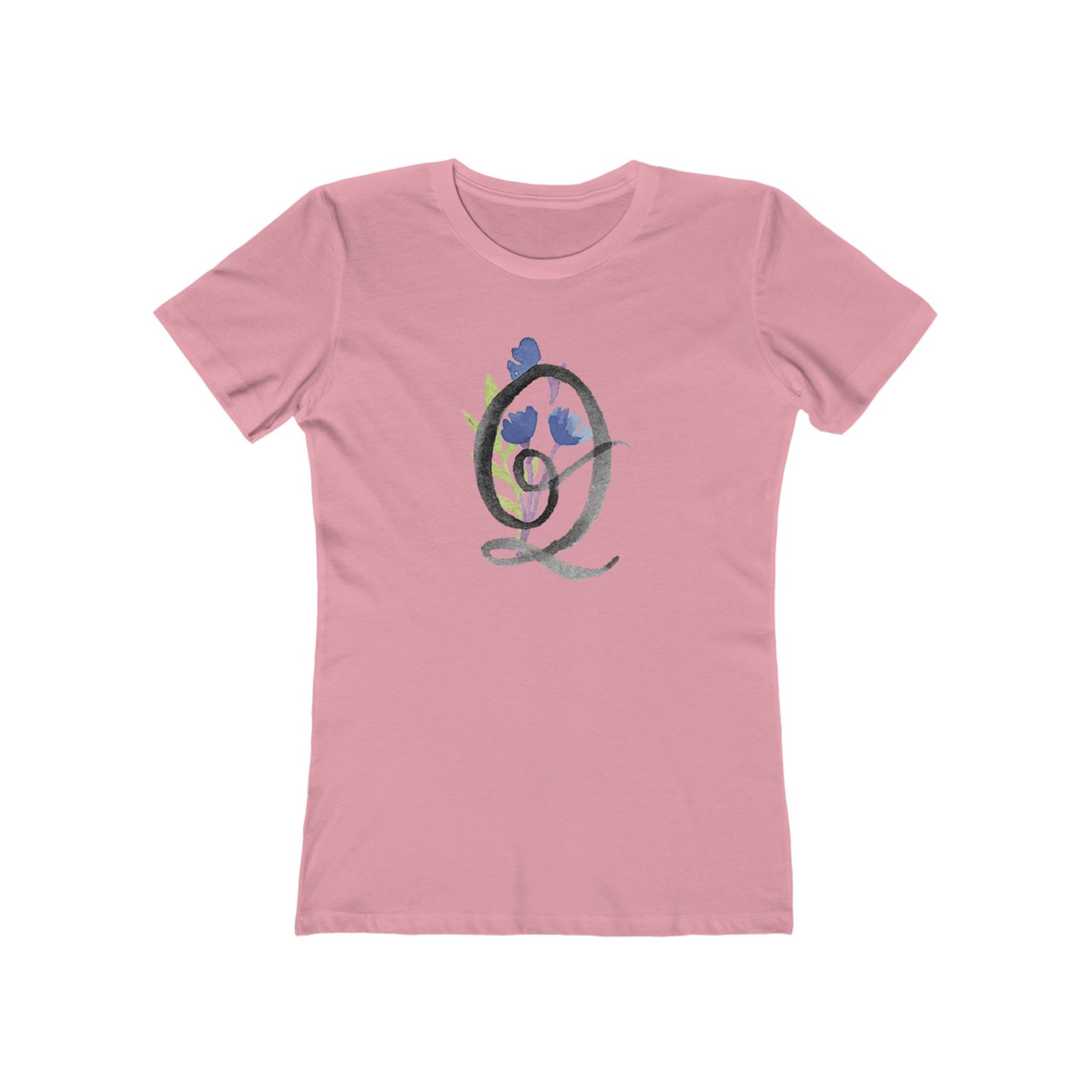 Clothing Stuff > Shirts & Tops > Women's Slim Fit Tee Watercolor Flower Letter Q T-Shirt – Garden Nerd Tee for Plant Moms