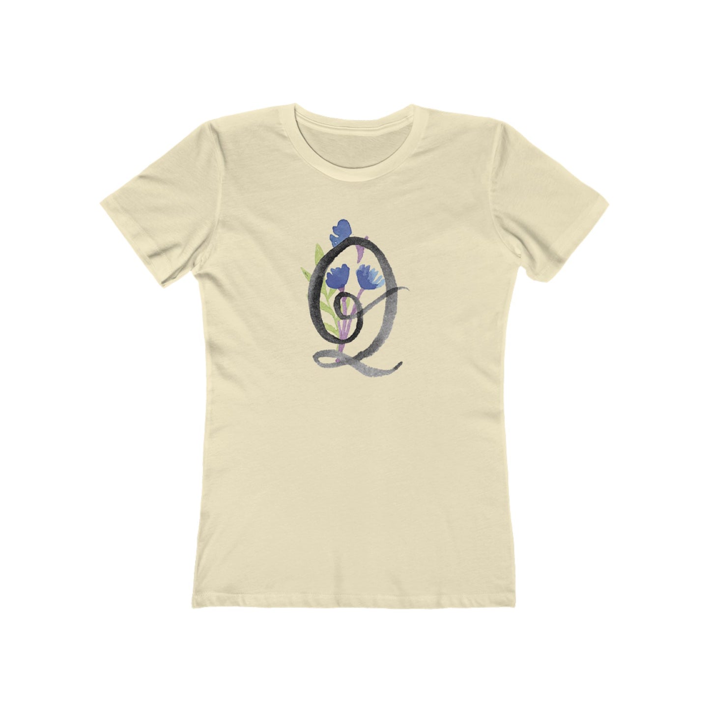 Clothing Stuff > Shirts & Tops > Women's Slim Fit Tee Watercolor Flower Letter Q T-Shirt – Garden Nerd Tee for Plant Moms