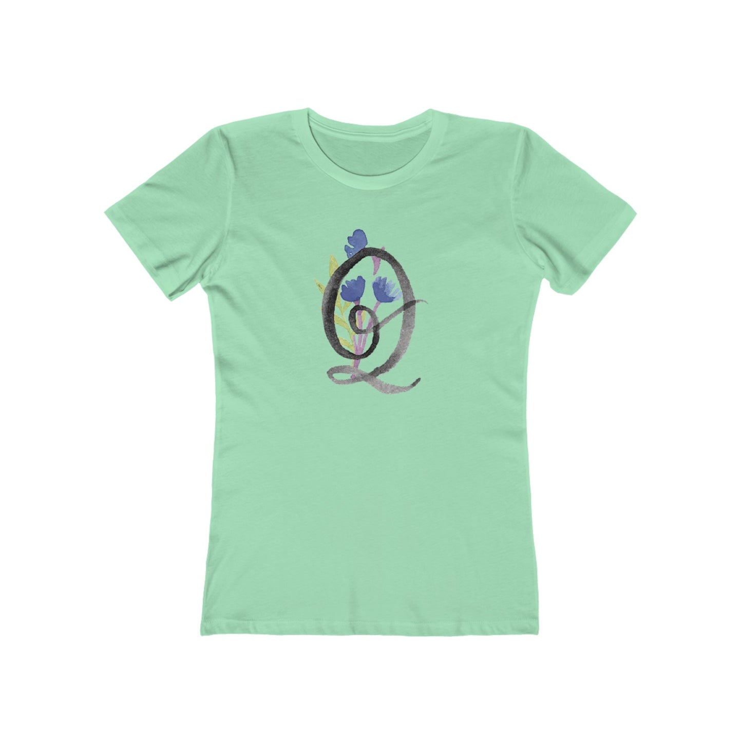 Clothing Stuff > Shirts & Tops > Women's Slim Fit Tee Watercolor Flower Letter Q T-Shirt – Garden Nerd Tee for Plant Moms