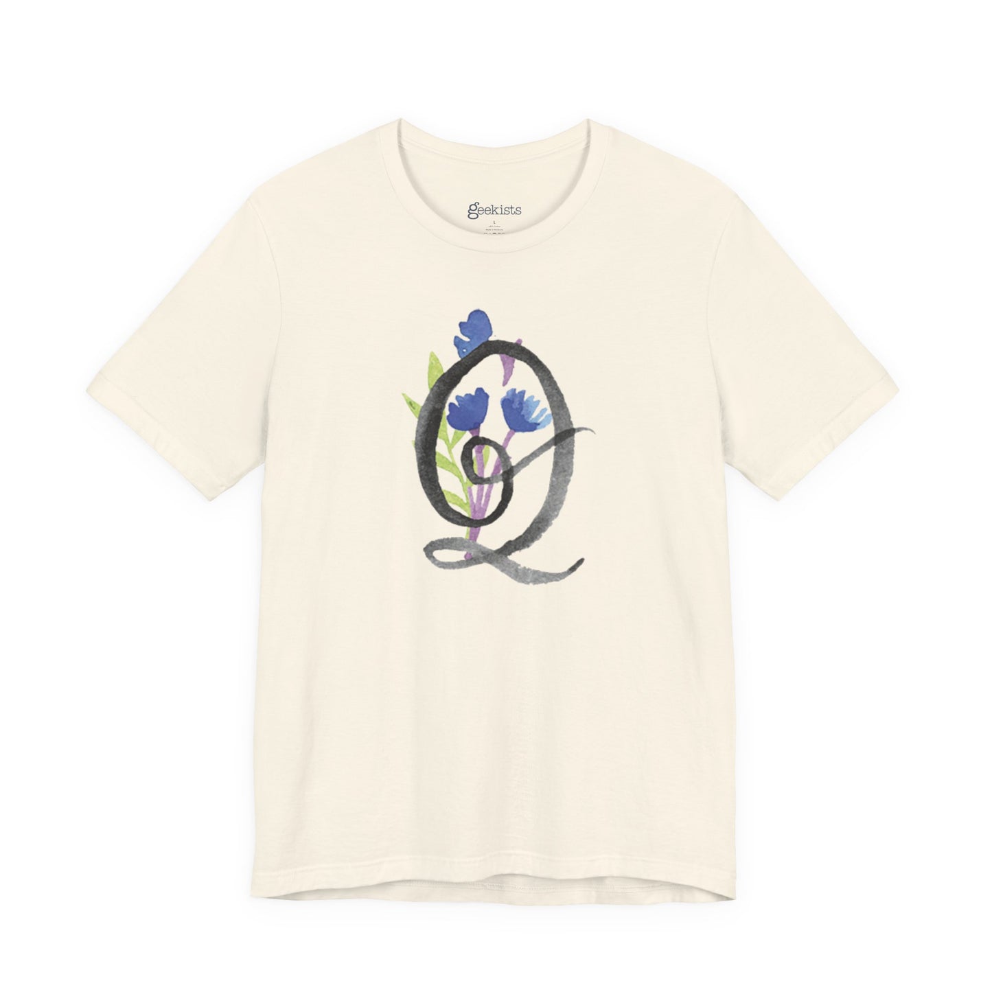 Clothing Stuff > Shirts & Tops > Unisex Jersey Tee Watercolor Flower Letter Q T-Shirt – Garden Nerd Tee for Plant Moms