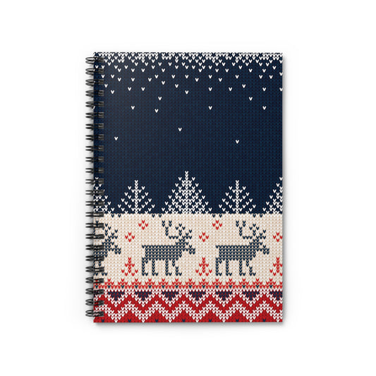Ugly Reindeer Sweater Spiral Notebook | Funny Ruled-Line Journal | Holiday Stationery