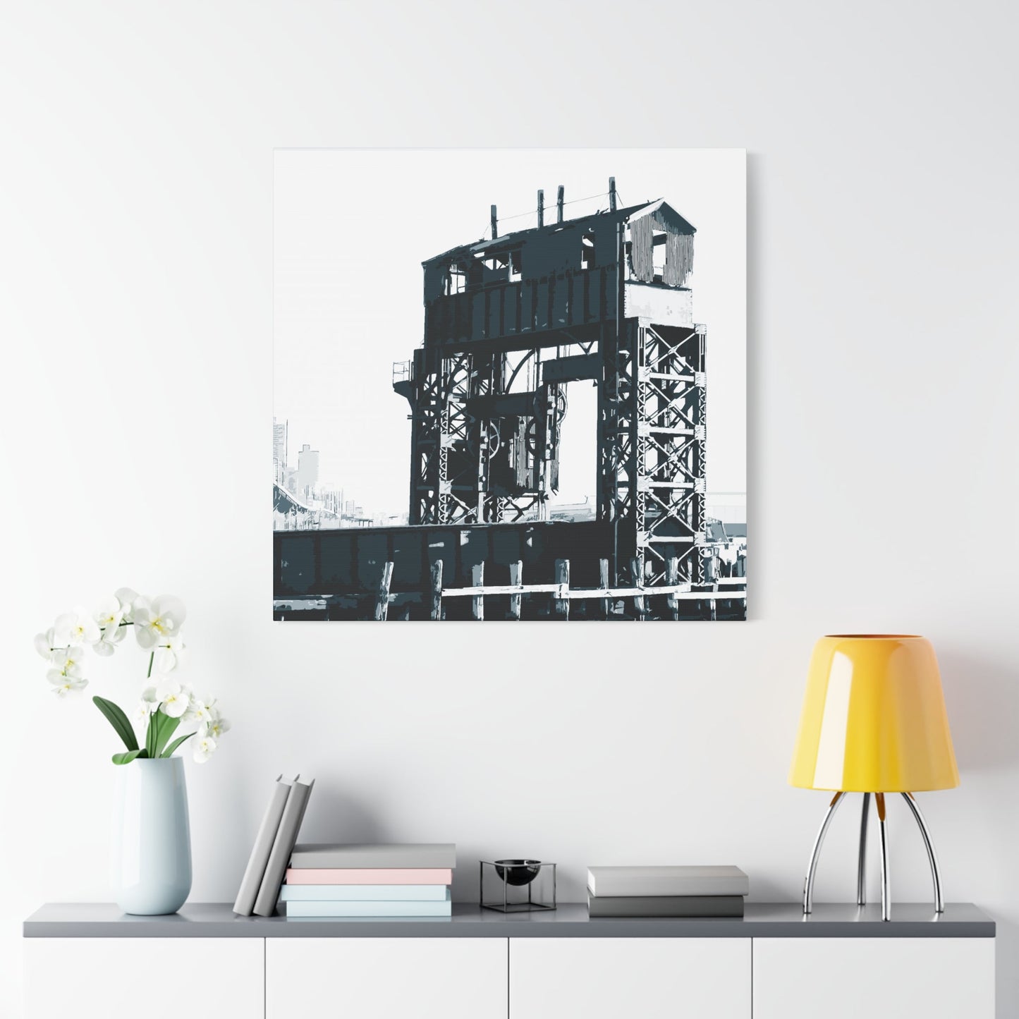 UWS Urban Decay Square Stretched Canvas Print — Hudson River NYC Graphic — Detail