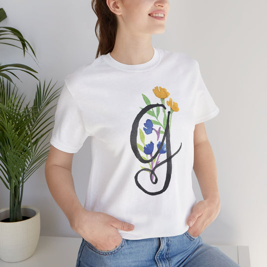 Clothing Stuff > Shirts & Tops > Unisex Jersey Tee Watercolor Flower Letter G T-Shirt – Garden Nerd Tee for Plant Moms