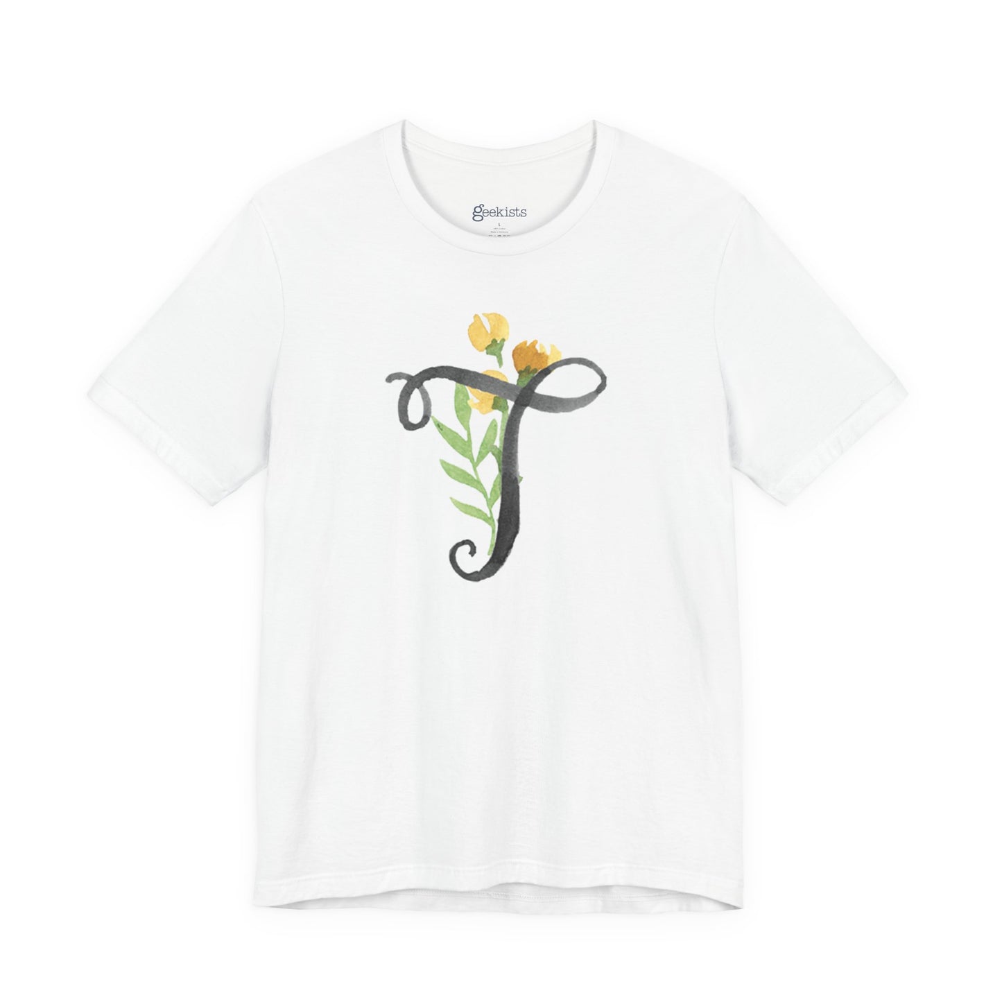 Clothing Stuff > Shirts & Tops > Unisex Jersey Tee Watercolor Flower Letter T T-Shirt – Garden Nerd Tee for Plant Moms