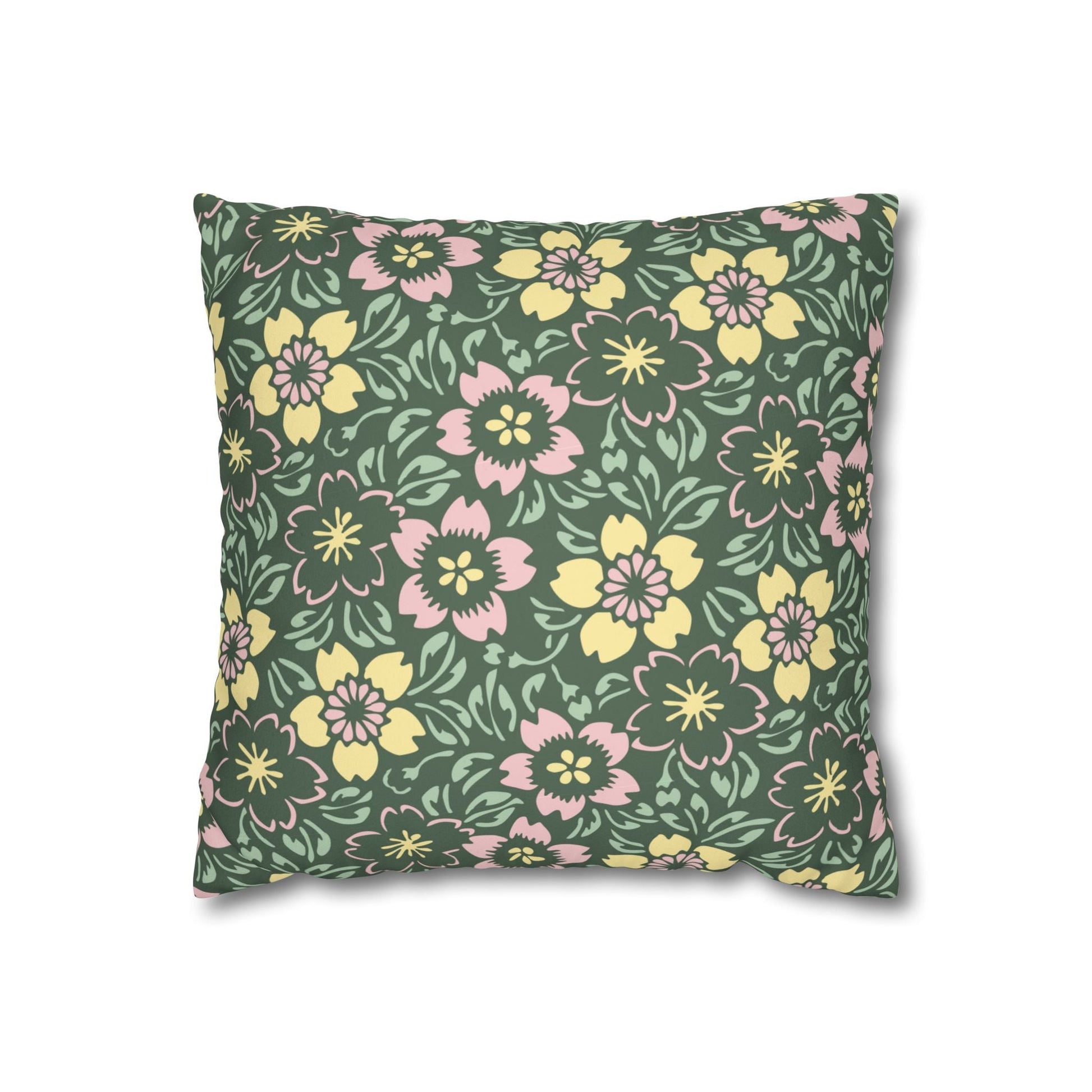 14-14 Home Stuff > Home Decor > Faux Suede Throw Pillow Case Soft Floral Pillow Cover | Light Pink & Green Accent for Cozy Home Gift or Mother’s Day Decor