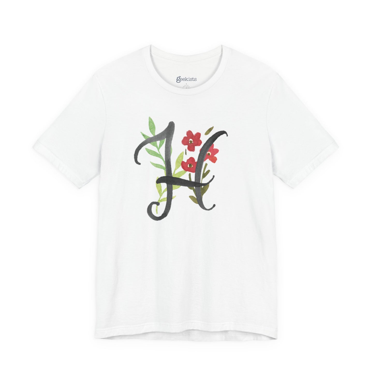 Clothing Stuff > Shirts & Tops > Unisex Jersey Tee Watercolor Flower Letter H T-Shirt – Garden Nerd Tee for Plant Moms