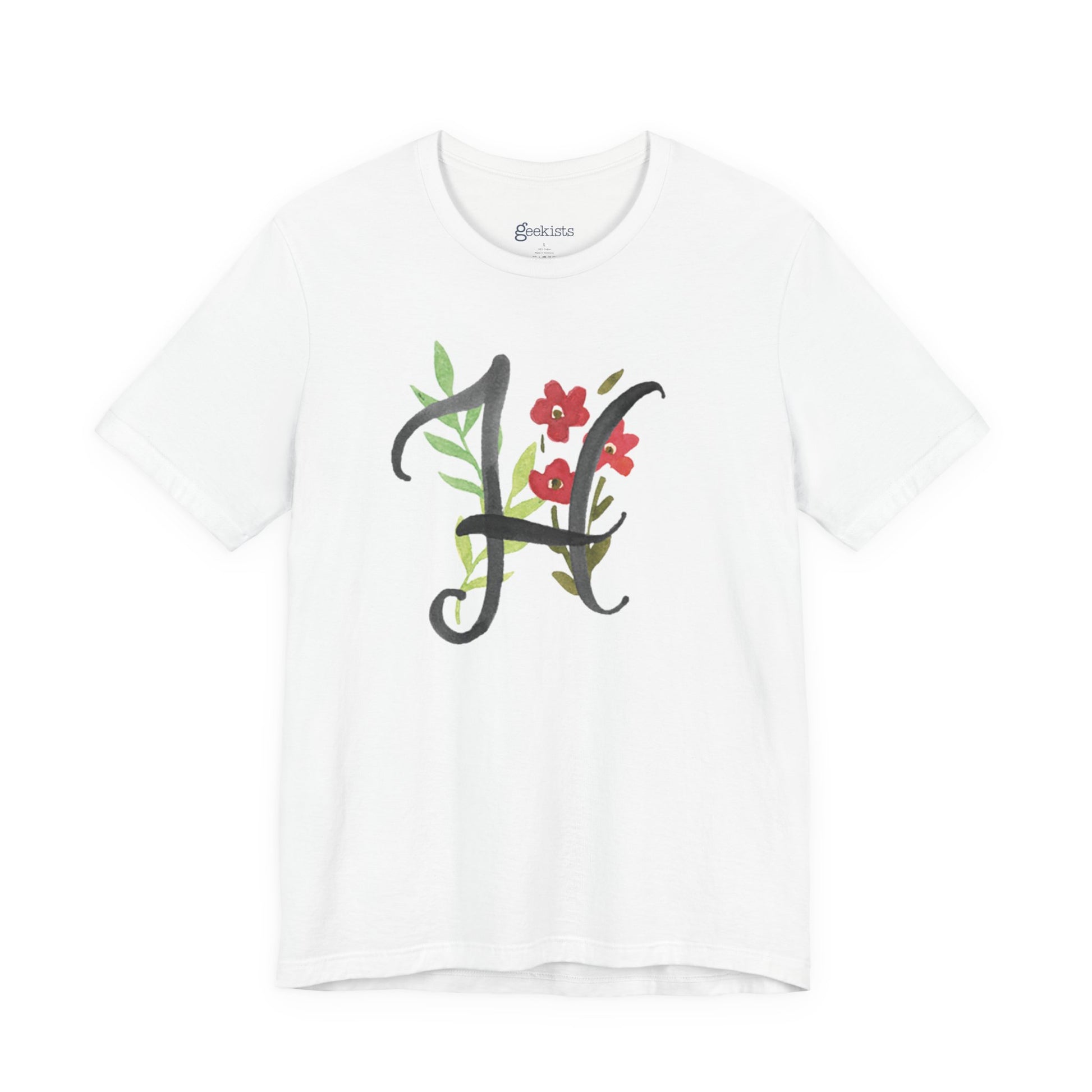 Clothing Stuff > Shirts & Tops > Unisex Jersey Tee Watercolor Flower Letter H T-Shirt – Garden Nerd Tee for Plant Moms