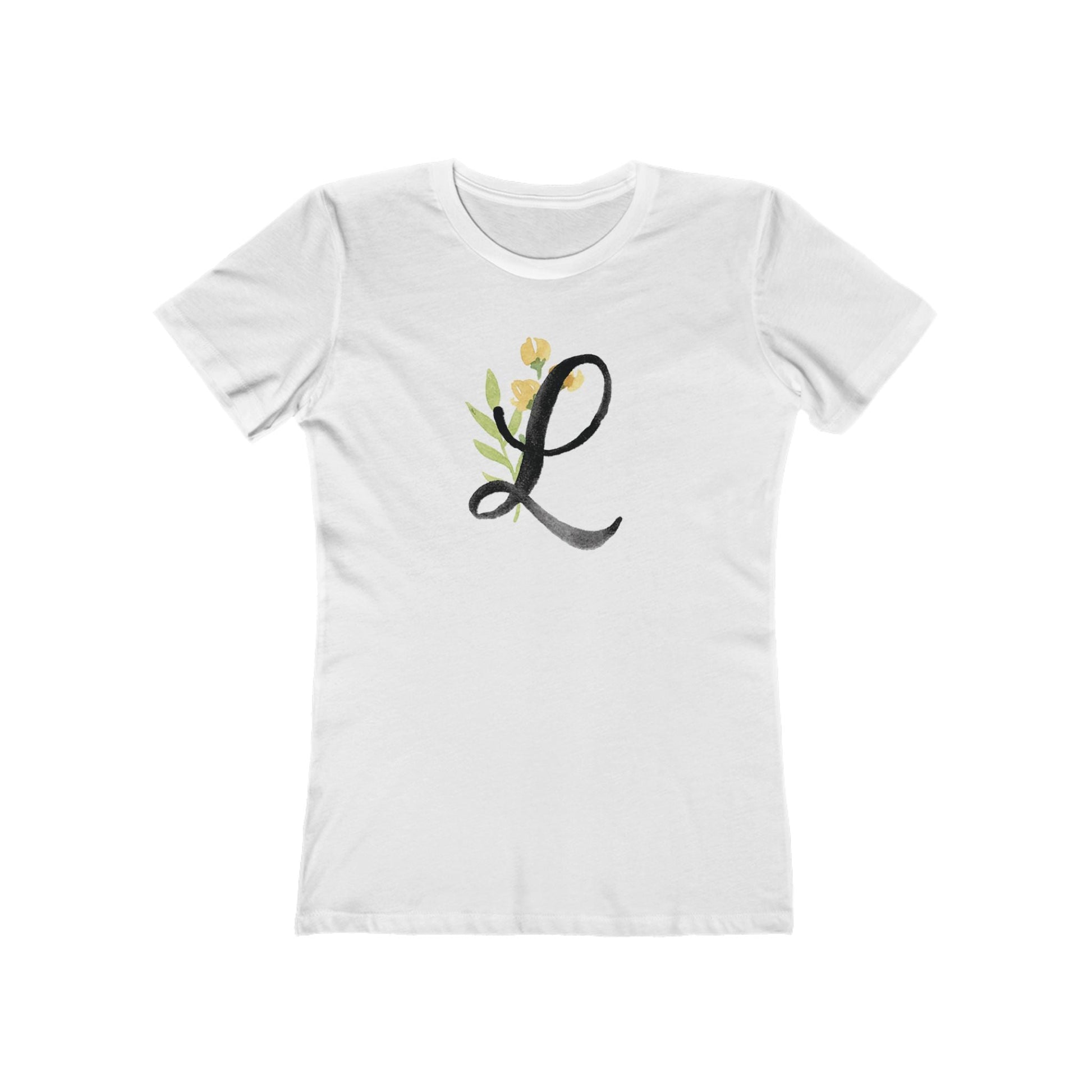 Clothing Stuff > Shirts & Tops > Women's Slim Fit Tee Watercolor Flower Letter L T-Shirt – Garden Nerd Tee for Plant Moms