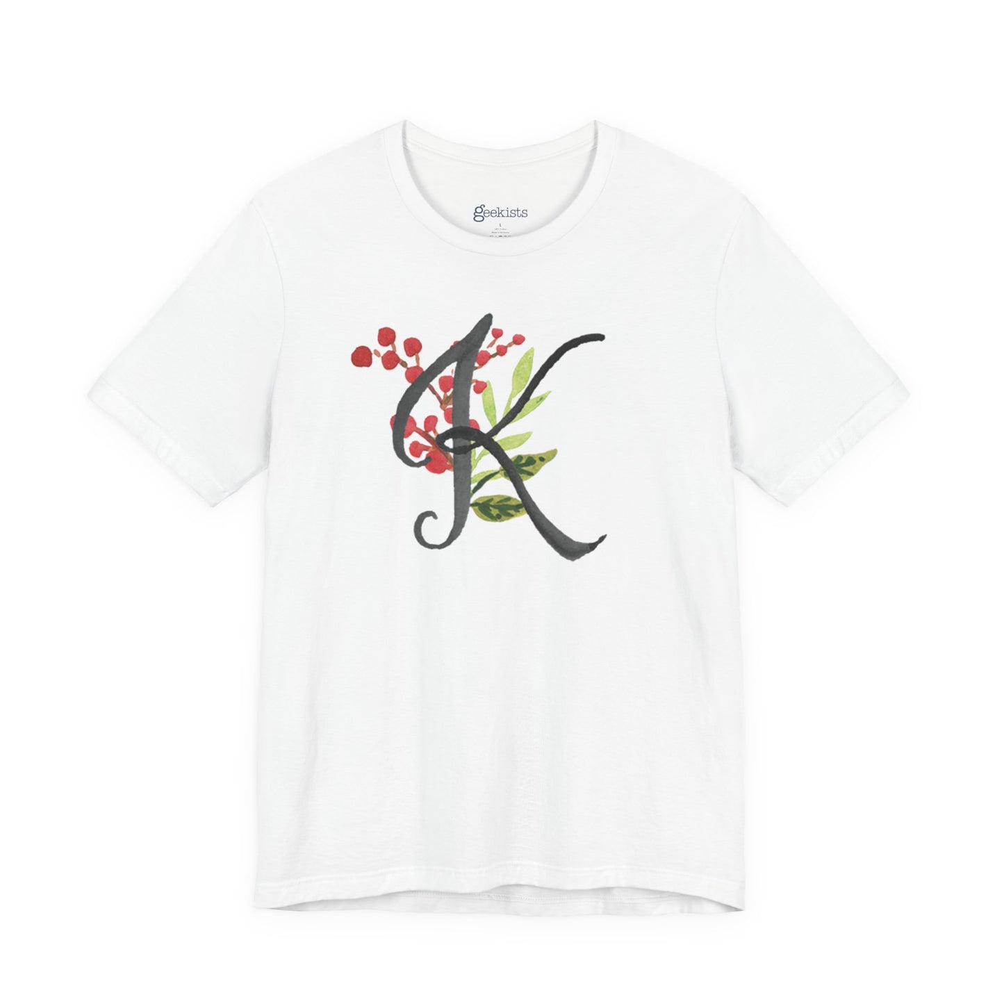 Clothing Stuff > Shirts & Tops > Unisex Jersey Tee Watercolor Flower Letter K T-Shirt – Garden Nerd Tee for Plant Moms