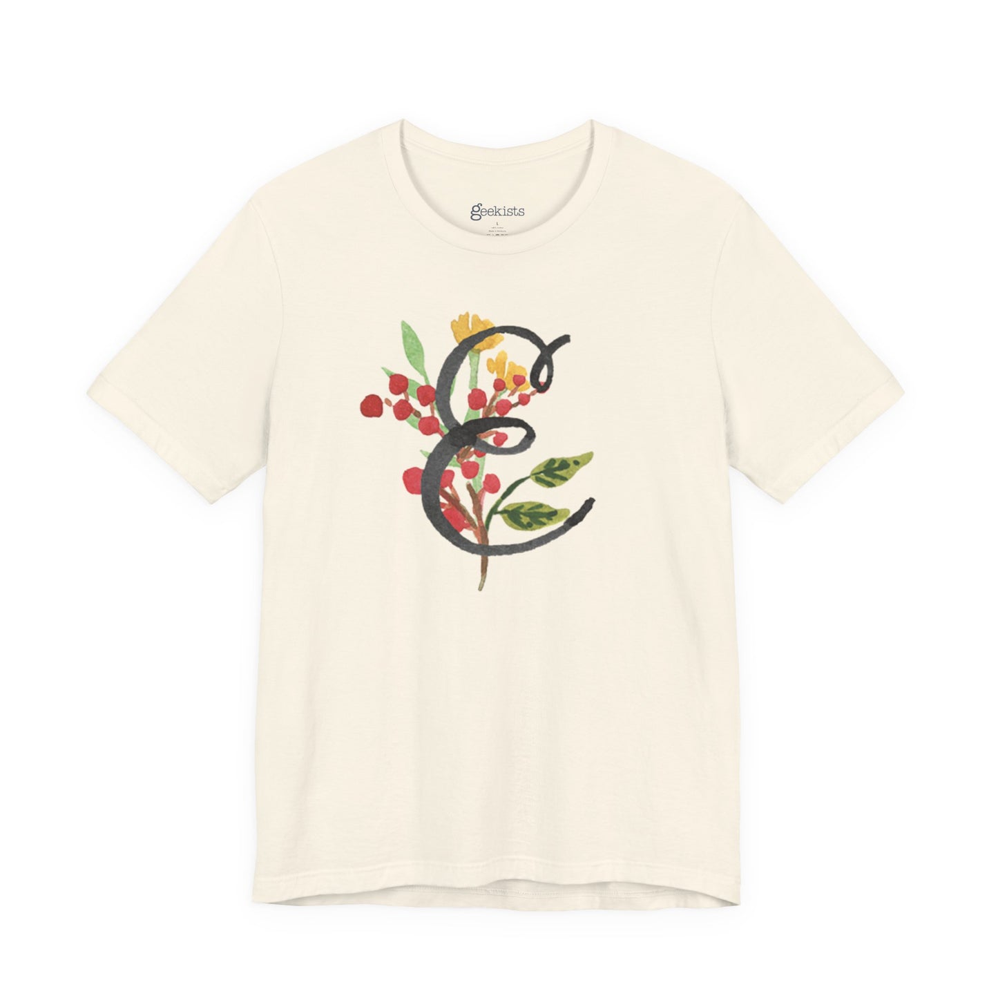 Clothing Stuff > Shirts & Tops > Unisex Jersey Tee Watercolor Flower Letter E T-Shirt – Garden Nerd Tee for Plant Moms