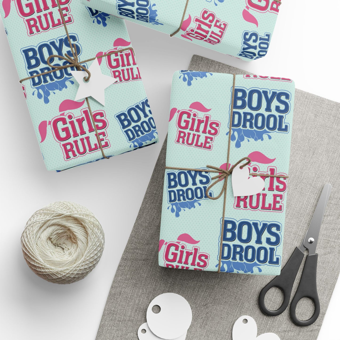 Girls Rule, Boys Drool Wrapping Paper Roll - Retro Polkadot Pattern