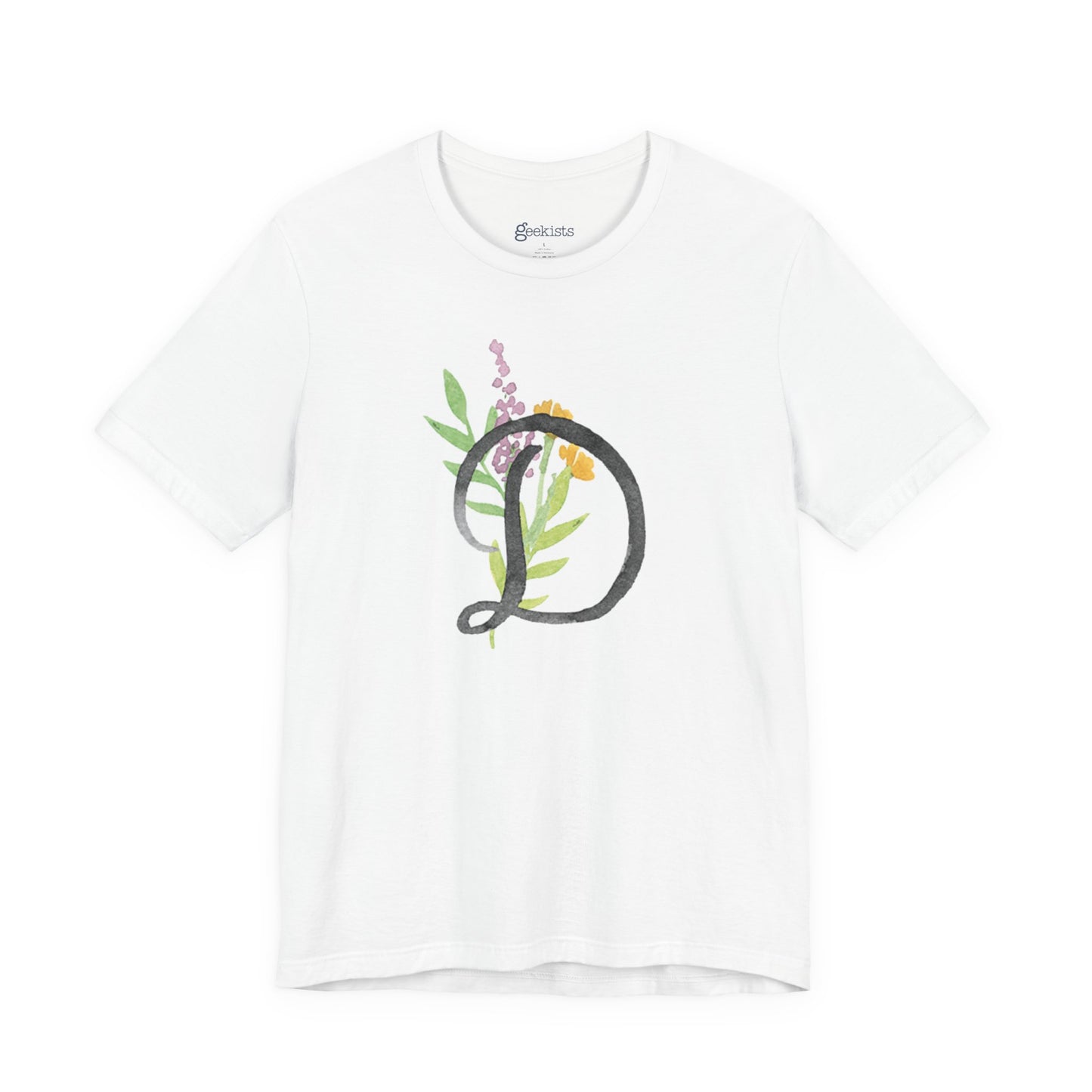 Clothing Stuff > Shirts & Tops > Unisex Jersey Tee Watercolor Flower Letter D T-Shirt – Garden Nerd Tee for Plant Moms