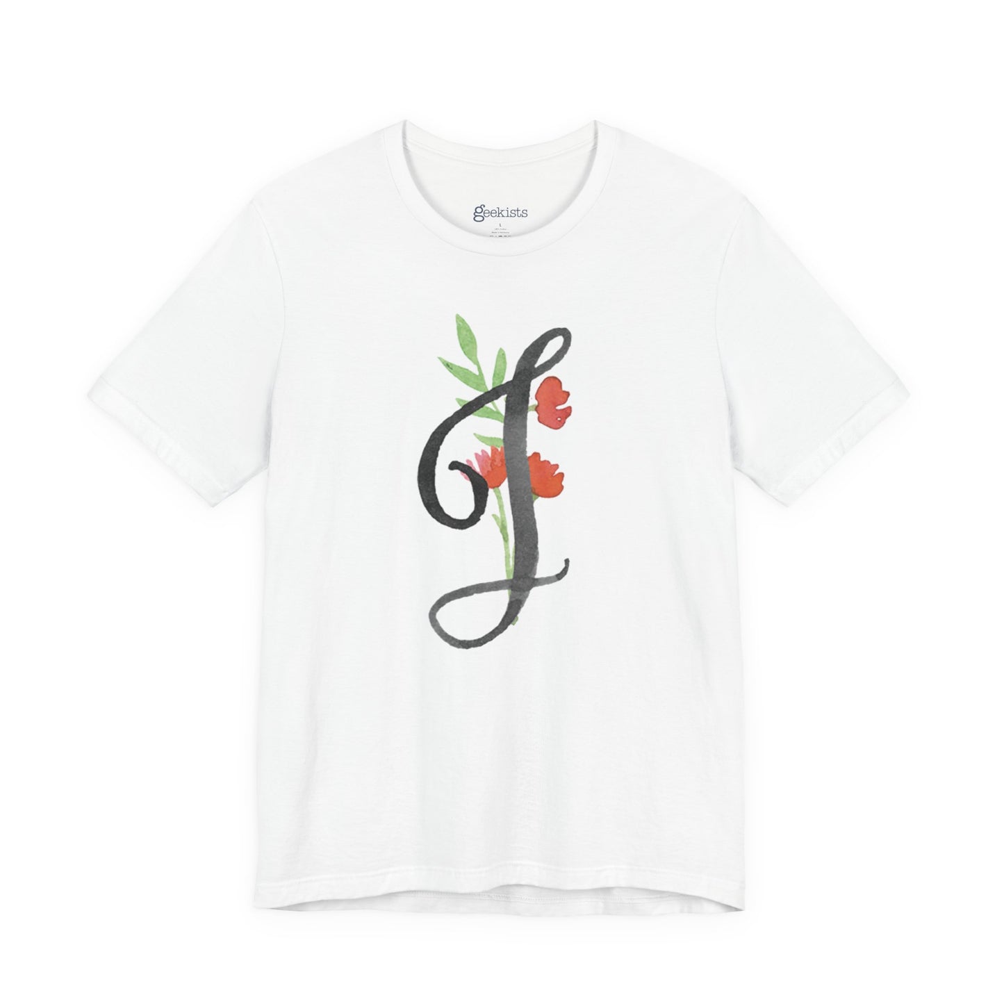 Clothing Stuff > Shirts & Tops > Unisex Jersey Tee Watercolor Flower Letter J T-Shirt – Garden Nerd Tee for Plant Moms