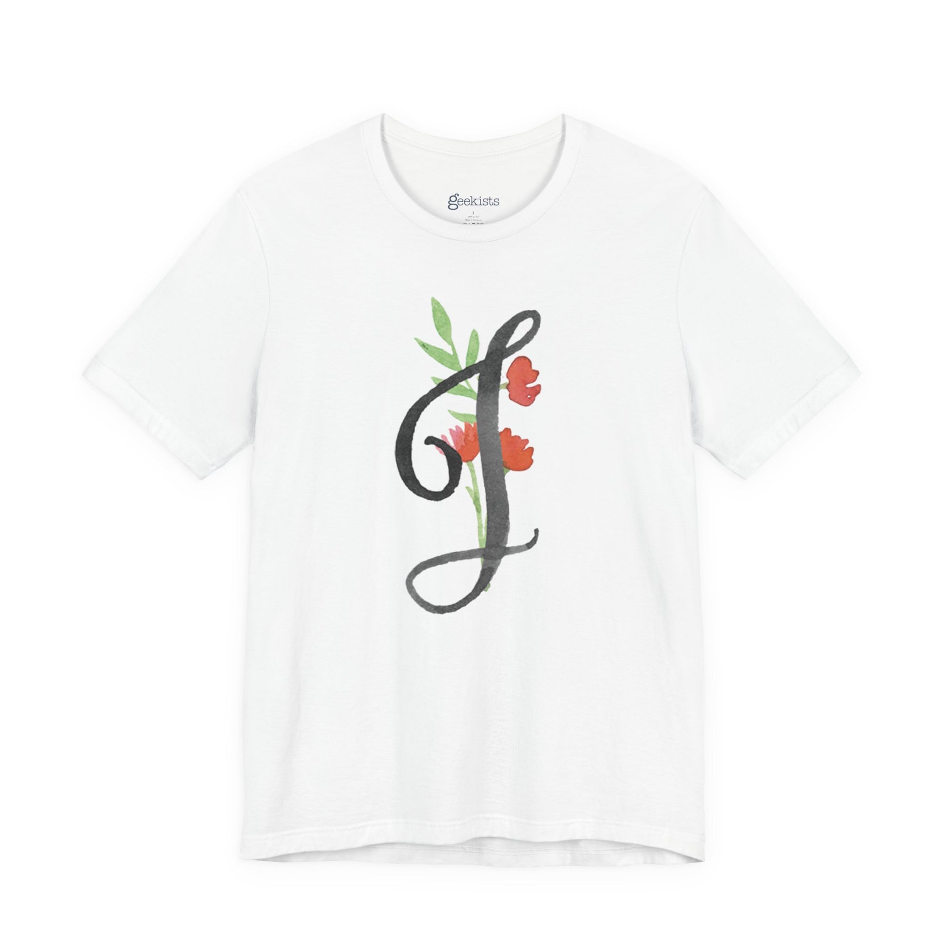 Clothing Stuff > Shirts & Tops > Unisex Jersey Tee Watercolor Flower Letter J T-Shirt – Garden Nerd Tee for Plant Moms