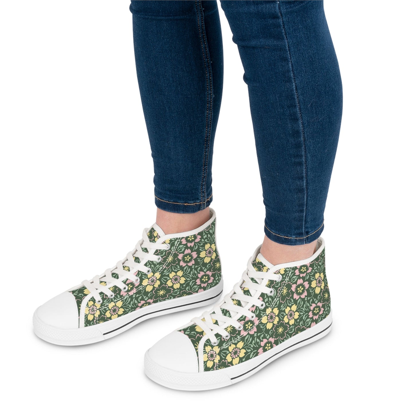 Shoes Cute Retro Floral Women’s High-Top Sneakers | Happy Green Garden Fresh Shoes for Flower Lovers