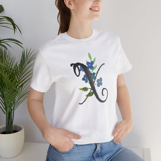 Clothing Stuff > Shirts & Tops > Unisex Jersey Tee Watercolor Flower Letter X T-Shirt – Garden Nerd Tee for Plant Moms