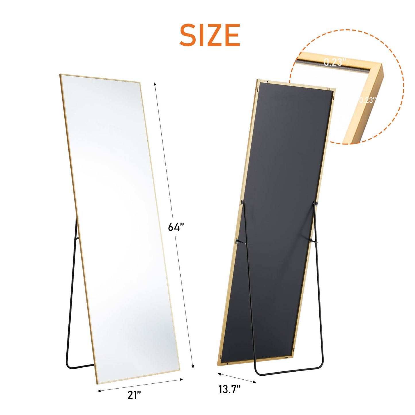 Arched Metal Mirror – Thin Frame Wall or Floor Mirror, 64” – Black or Gold