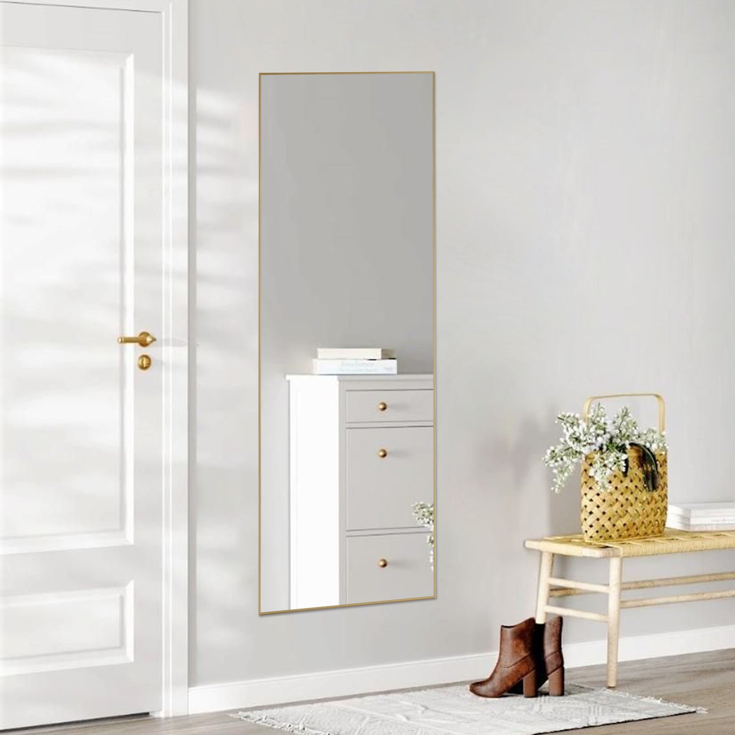 Arched Metal Mirror – Thin Frame Wall or Floor Mirror, 64” – Black or Gold