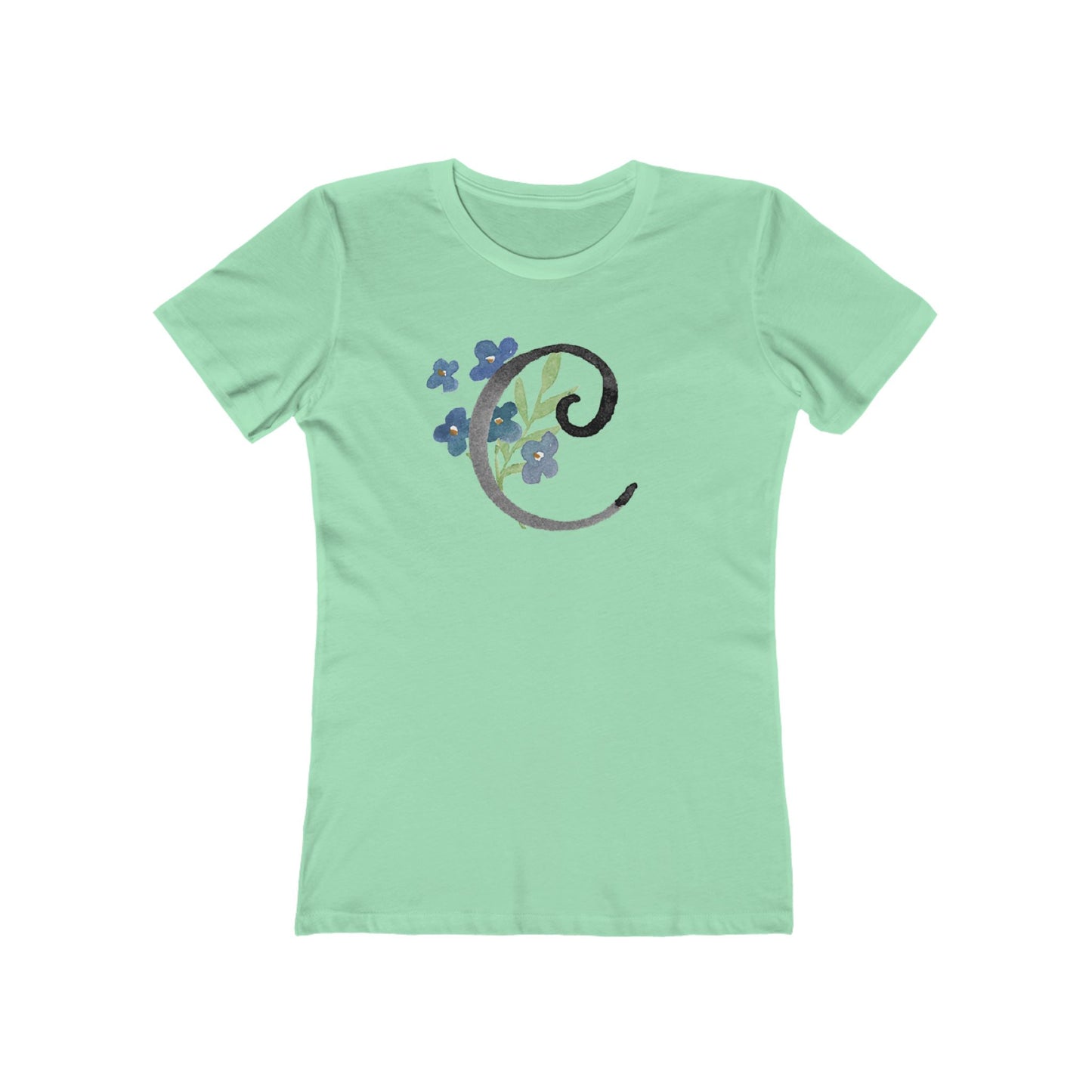 Clothing Stuff > Shirts & Tops > Women's Slim Fit Tee Watercolor Flower Letter C T-Shirt – Garden Nerd Tee for Plant Moms