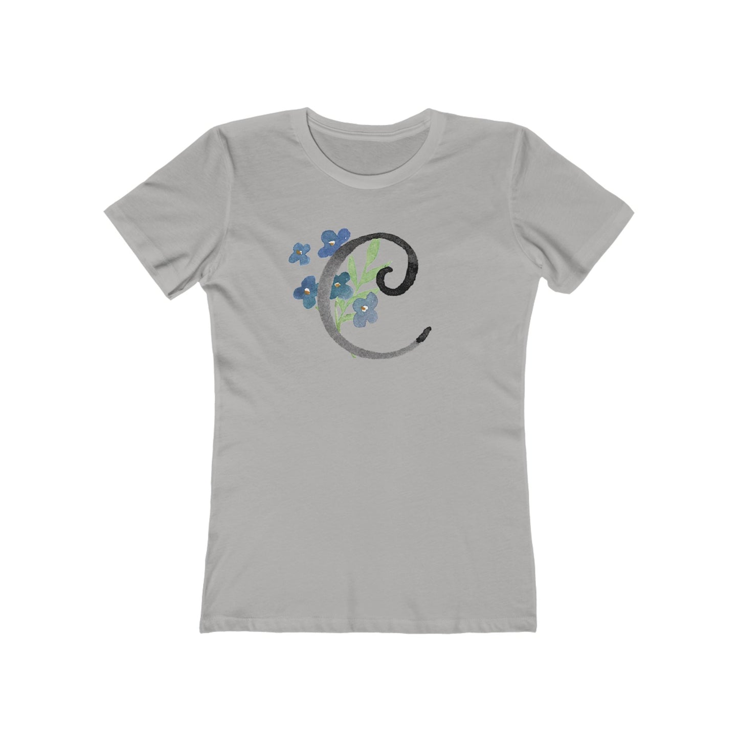 Clothing Stuff > Shirts & Tops > Women's Slim Fit Tee Watercolor Flower Letter C T-Shirt – Garden Nerd Tee for Plant Moms