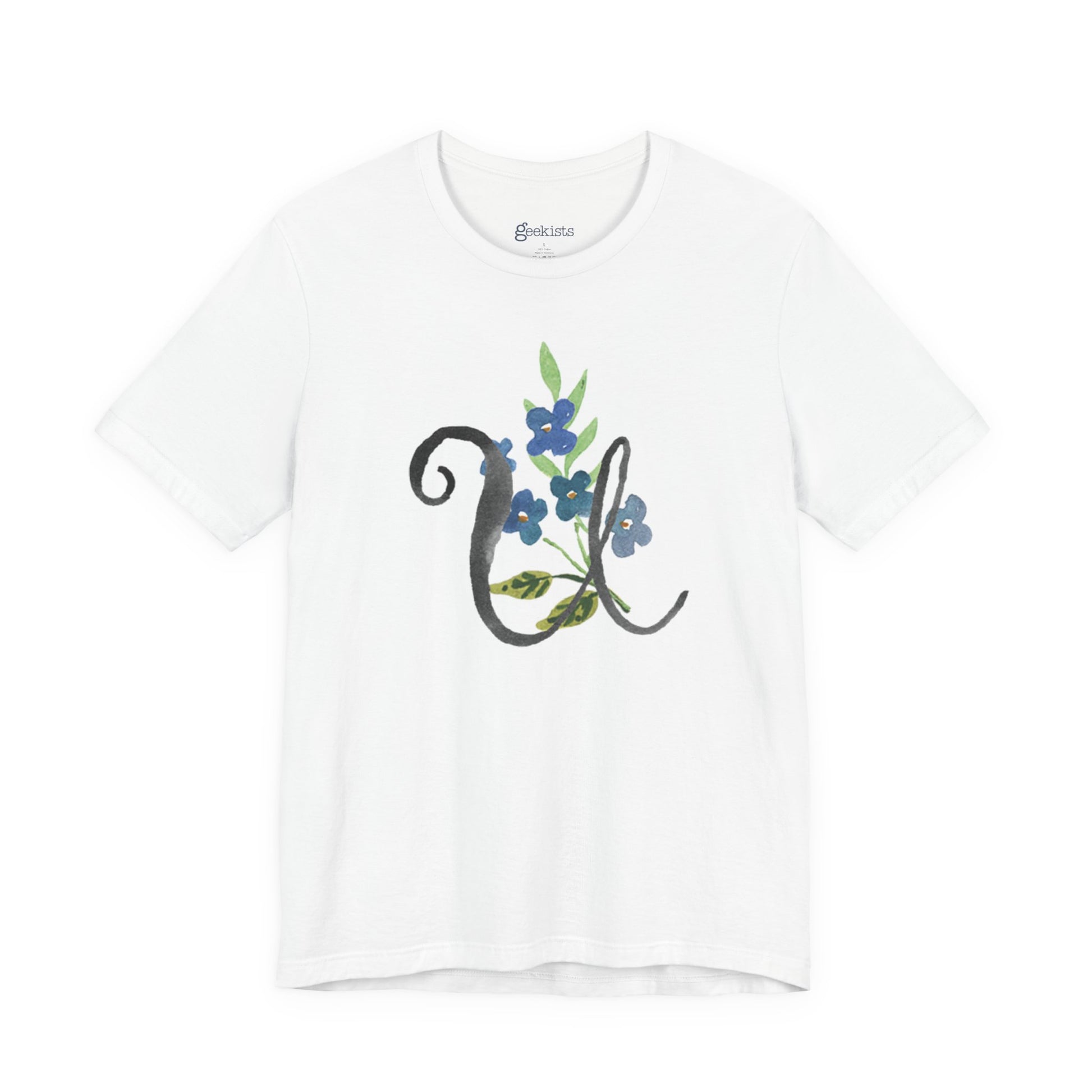Clothing Stuff > Shirts & Tops > Unisex Jersey Tee Watercolor Flower Letter U T-Shirt – Garden Nerd Tee for Plant Moms