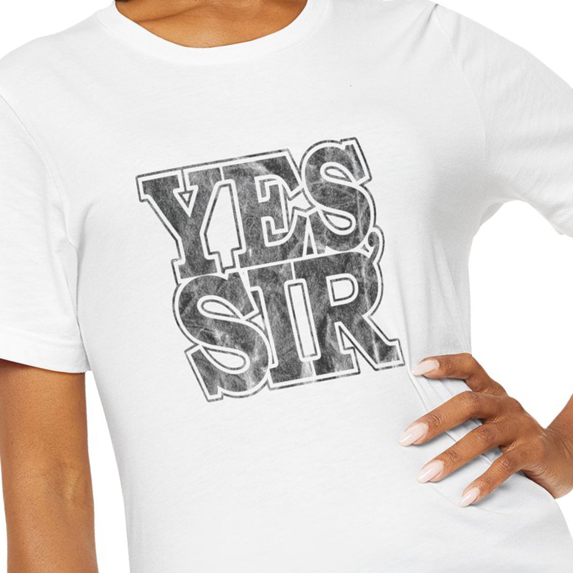 Yes Sir Military Nerd T-Shirt with Distressed Design - Deep Heather