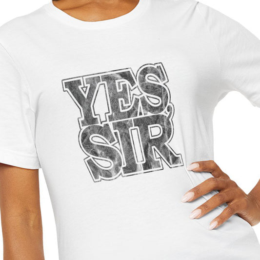 Yes Sir Military Nerd T-Shirt with Distressed Design - Deep Heather