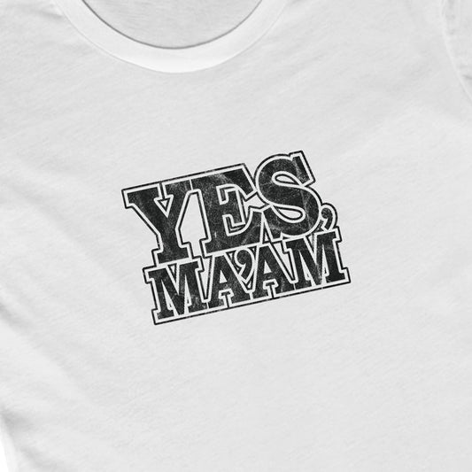 yes ma'am alpha female military nerd t-shirt – distressed – solid light pink