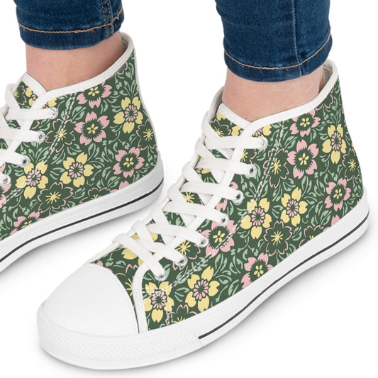 Shoes Cute Retro Floral Women’s High-Top Sneakers | Happy Green Garden Fresh Shoes for Flower Lovers