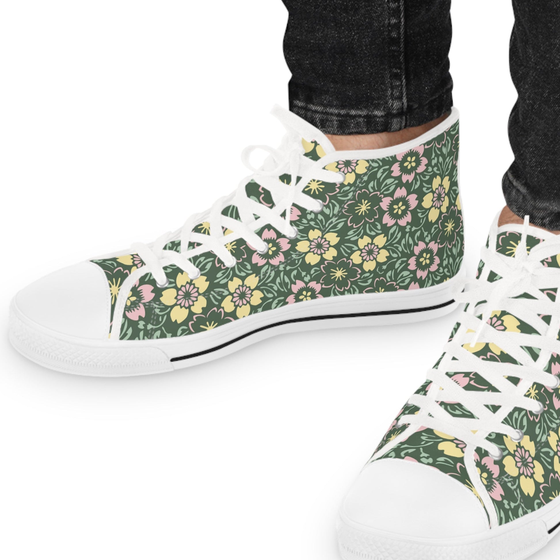 Shoes Retro Floral Men’s High-Top Sneakers | Geometric Floral Canvas Shoes for Retro Nerds