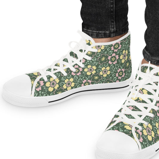 Shoes Retro Floral Men’s High-Top Sneakers | Geometric Floral Canvas Shoes for Retro Nerds
