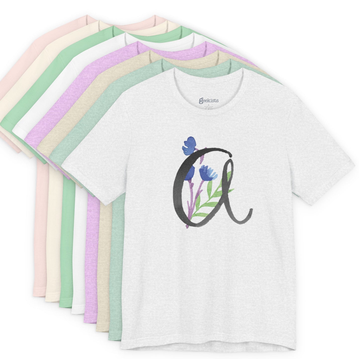 Clothing Stuff > Shirts & Tops > Unisex Jersey Tee Watercolor Flower Letter A T-Shirt – Garden Nerd Tee for Plant Moms