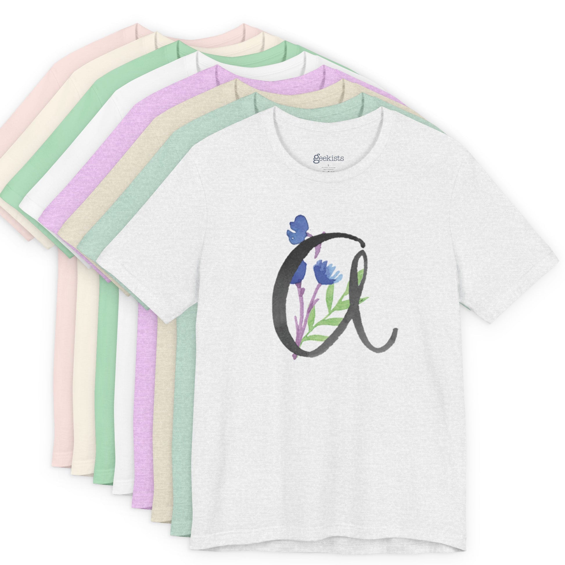 Clothing Stuff > Shirts & Tops > Unisex Jersey Tee Watercolor Flower Letter A T-Shirt – Garden Nerd Tee for Plant Moms