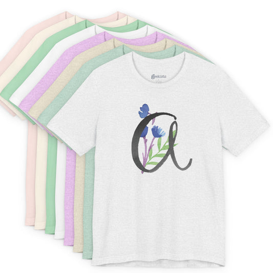 Clothing Stuff > Shirts & Tops > Unisex Jersey Tee Watercolor Flower Letter A T-Shirt – Garden Nerd Tee for Plant Moms