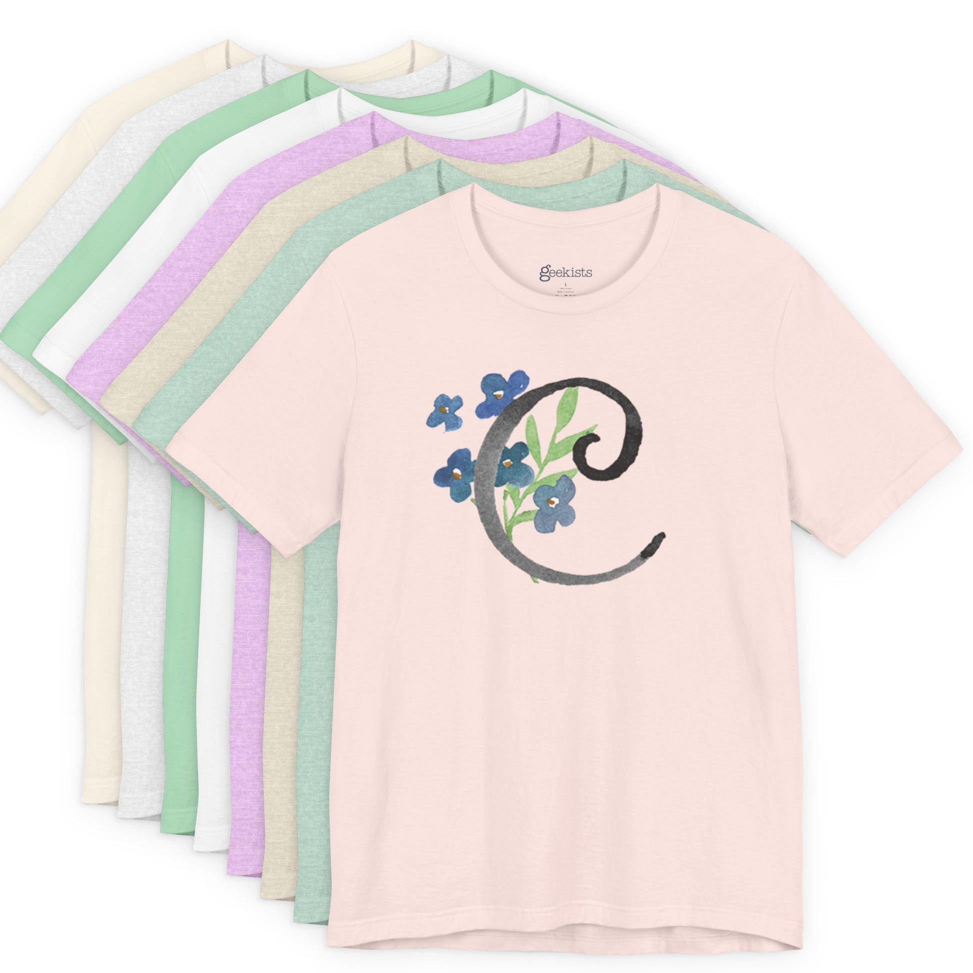 Clothing Stuff > Shirts & Tops > Unisex Jersey Tee Watercolor Flower Letter C T-Shirt – Garden Nerd Tee for Plant Moms