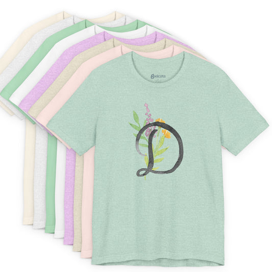 Clothing Stuff > Shirts & Tops > Unisex Jersey Tee Watercolor Flower Letter D T-Shirt – Garden Nerd Tee for Plant Moms